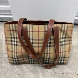 Burberry Beige and Brown Checkered Tote